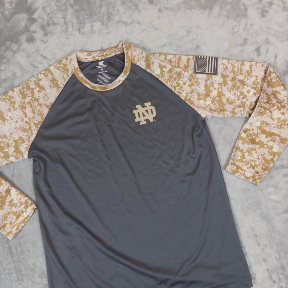 Colosseum Notre Dame Shirt Kids XL Grey Camo Long Sleeve ND Fighting Irish Tee - Picture 2 of 5